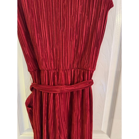 NWT NY Collection Wine Micro Pleated Jumpsuit Sz XS Sleeveless Tie Belt Career - Picture 10 of 14